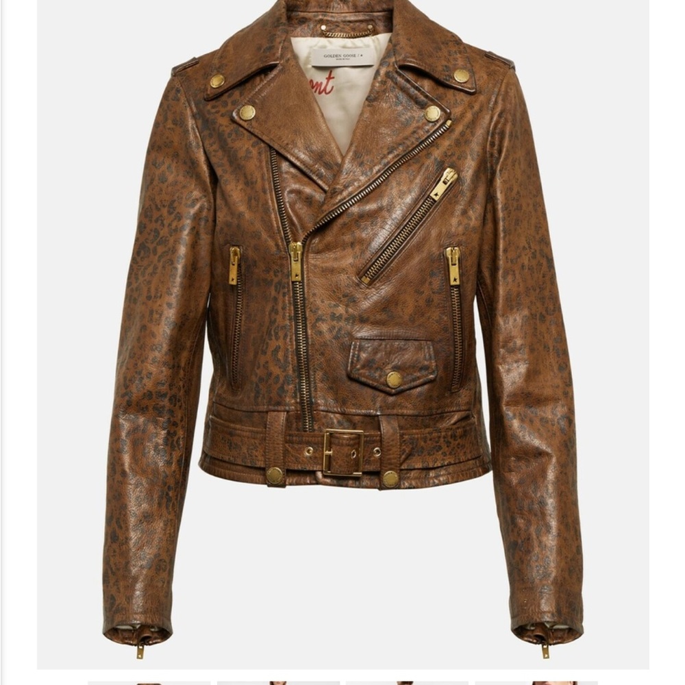 Golden Goose - NWOT - Leopard-print distressed leather biker jacket